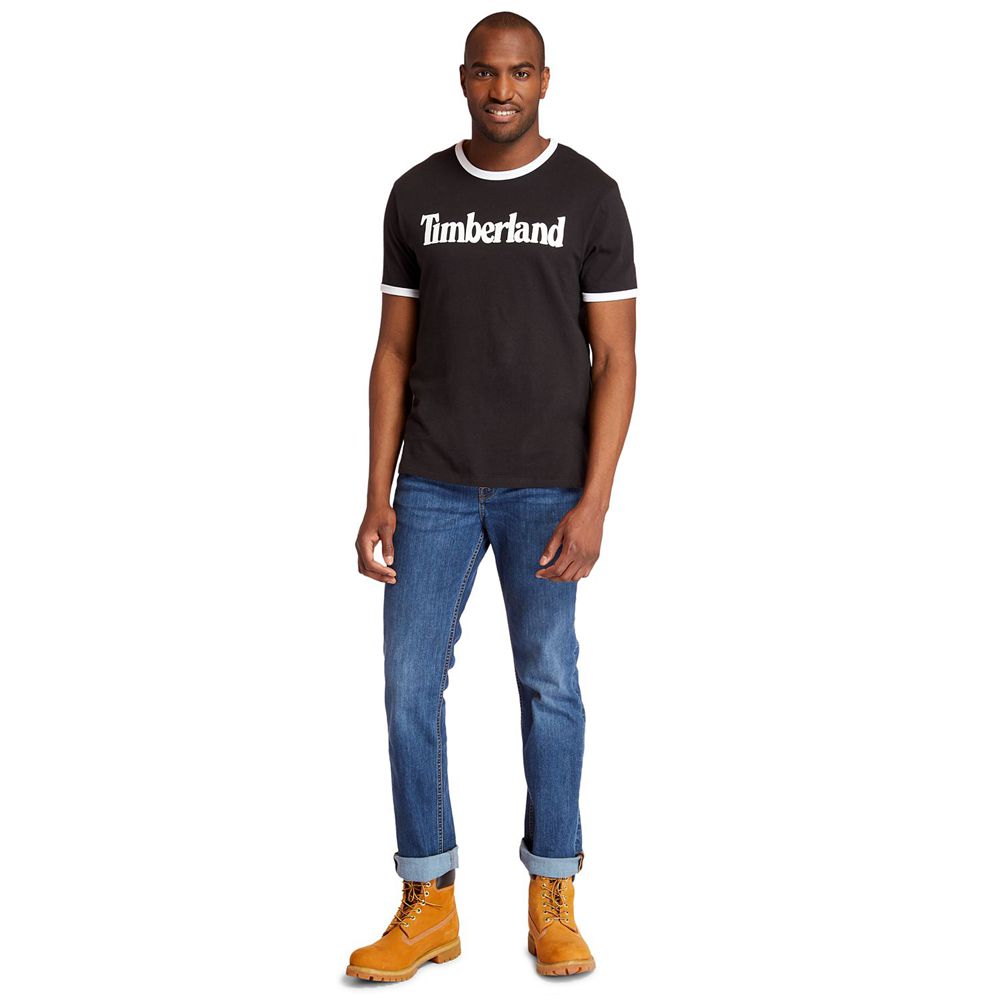 Timberland Mens T-Shirts TBL® Linear Logo Ringer - Black - India GU3825791